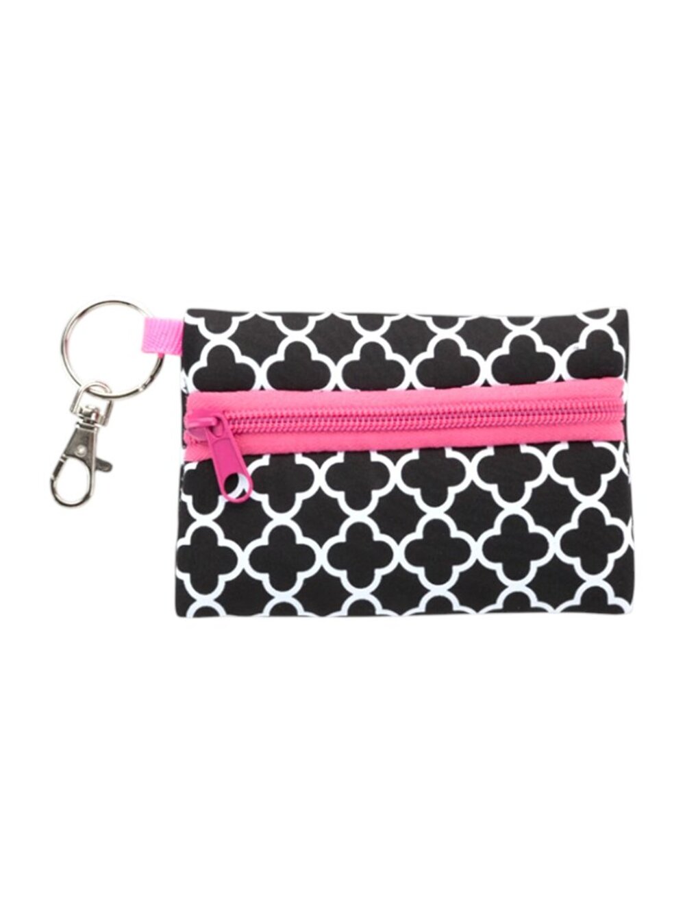 Clover Pink Neoprene Zippered Student ID Case with Key Ring